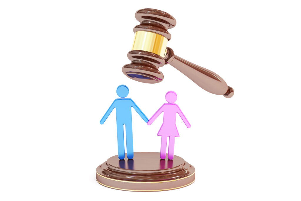 When An Ex Spouse Is Causing You Hardship - divorce concept with gavel and marrieds, 3D rendering